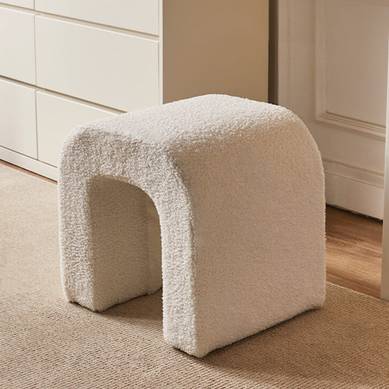 U-Shape Lambswool Wood Vanity Stool — Brown