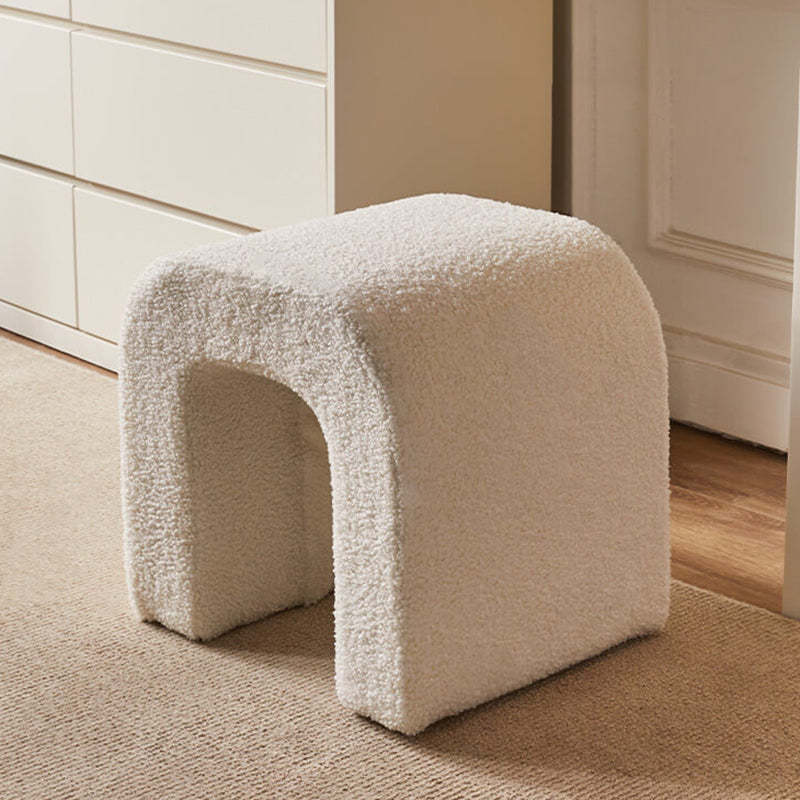 U-Shape Lambswool Wood Vanity Stool — Brown