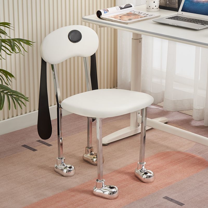 Eclectic Dog Leather Steel Dining Chair — White