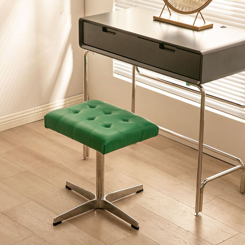 Traditional vanity green leather aluminum steel vanity stools