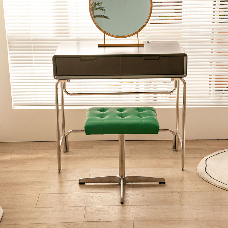 European Leather Aluminum Vanity Stool — Green