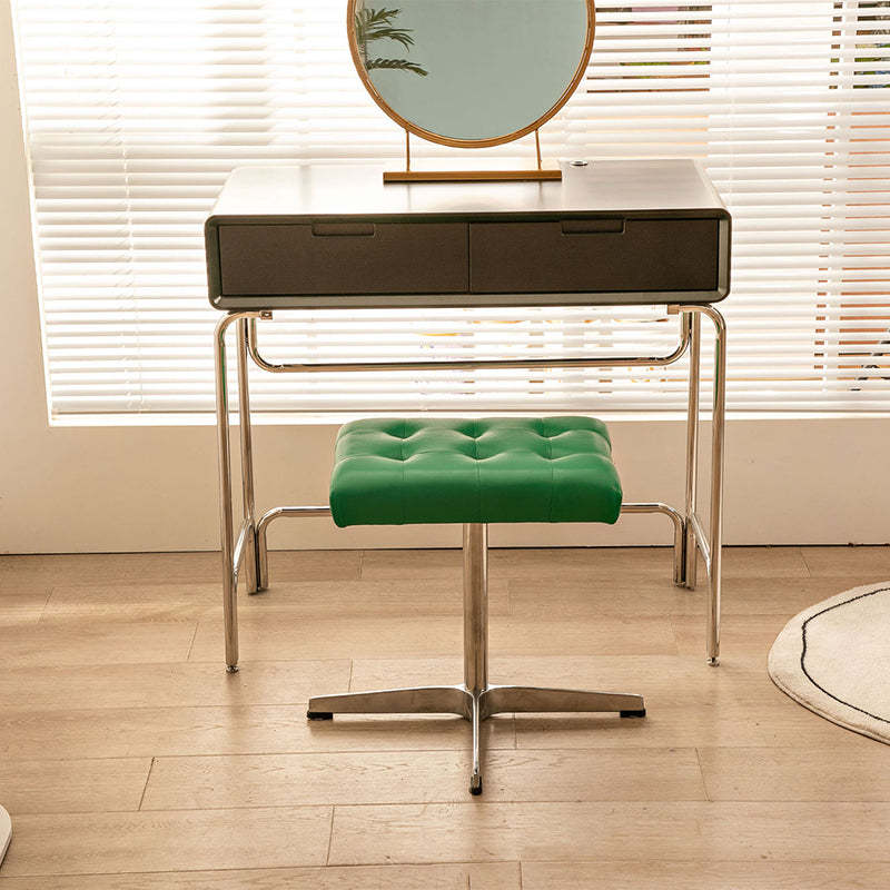 European Leather Aluminum Vanity Stool — Green