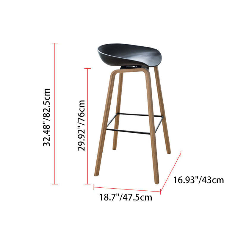 Scandinavian Oval Wood Bar Stool — Red