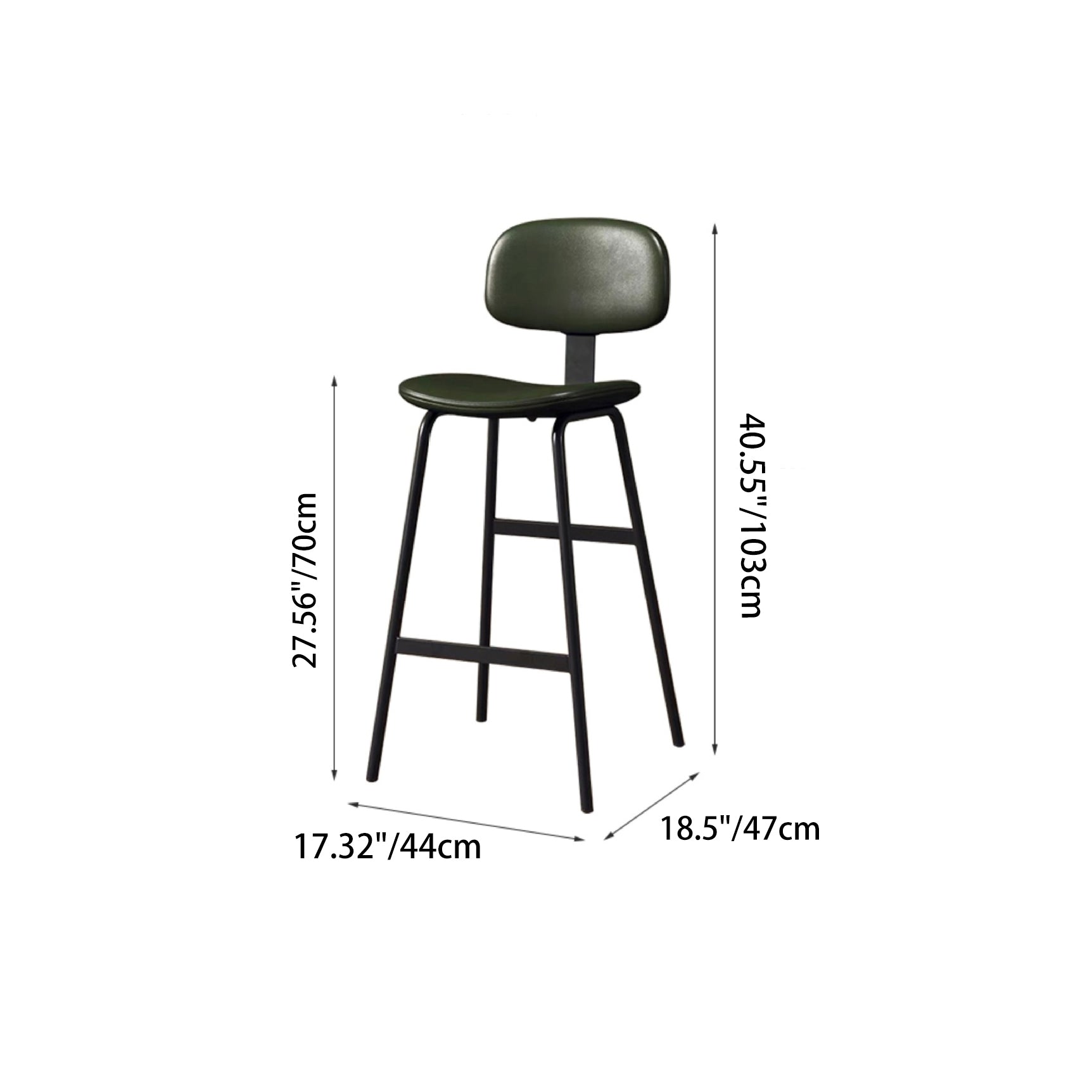 Industrial Leather Iron Bar Stool — Black