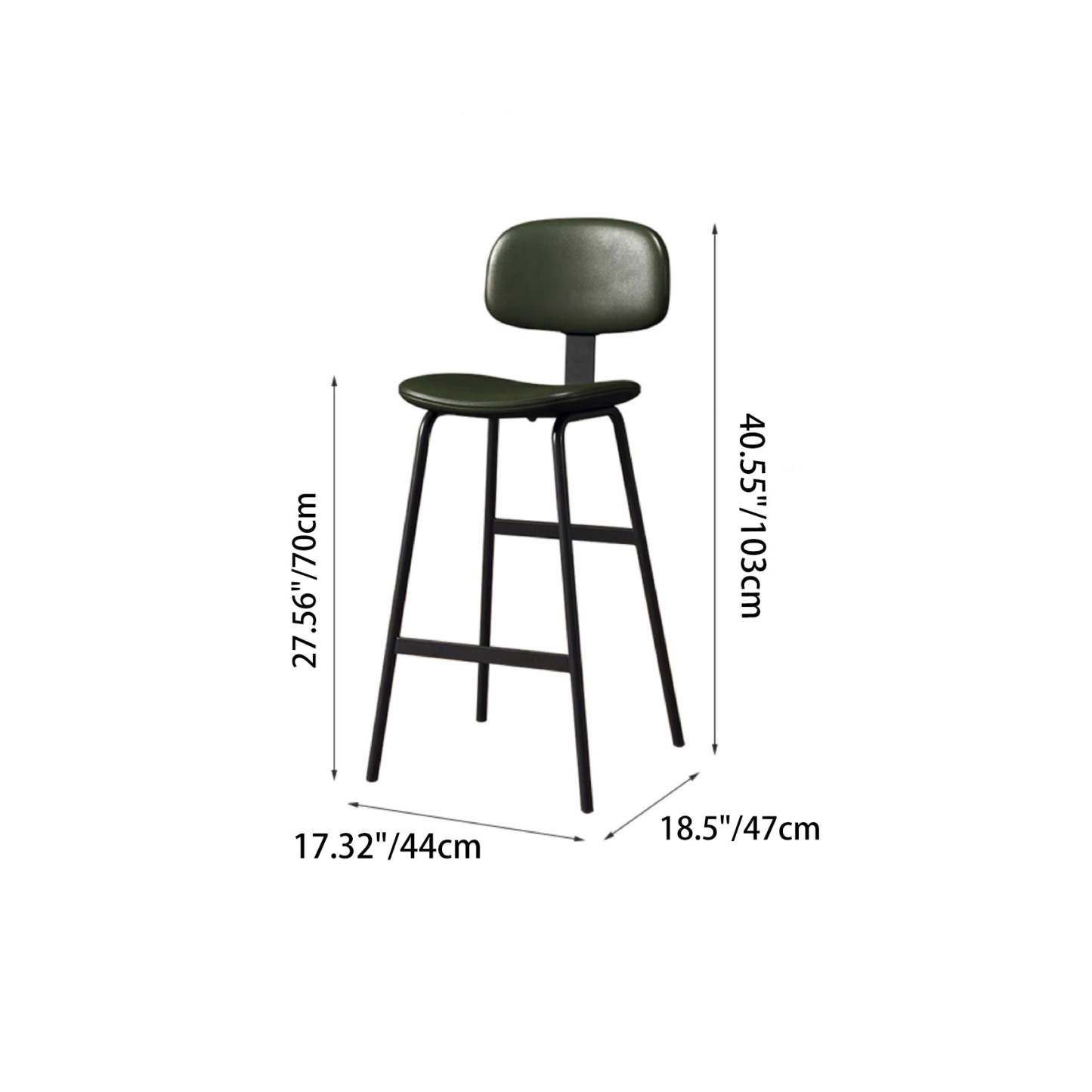 Industrial Leather Iron Bar Stool — Black