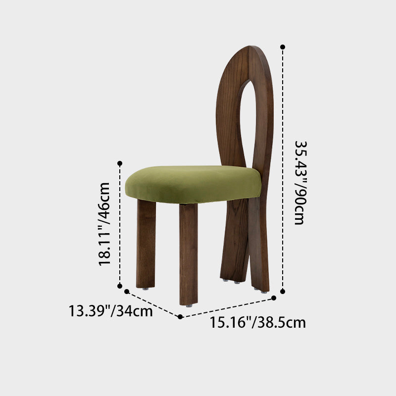 Retro Trapezoid Wood Velvet Dining Chair