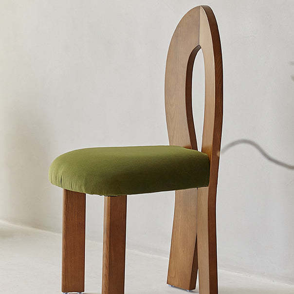 Retro Trapezoid Wood Velvet Dining Chair