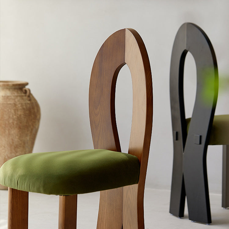 Retro Trapezoid Wood Velvet Dining Chair