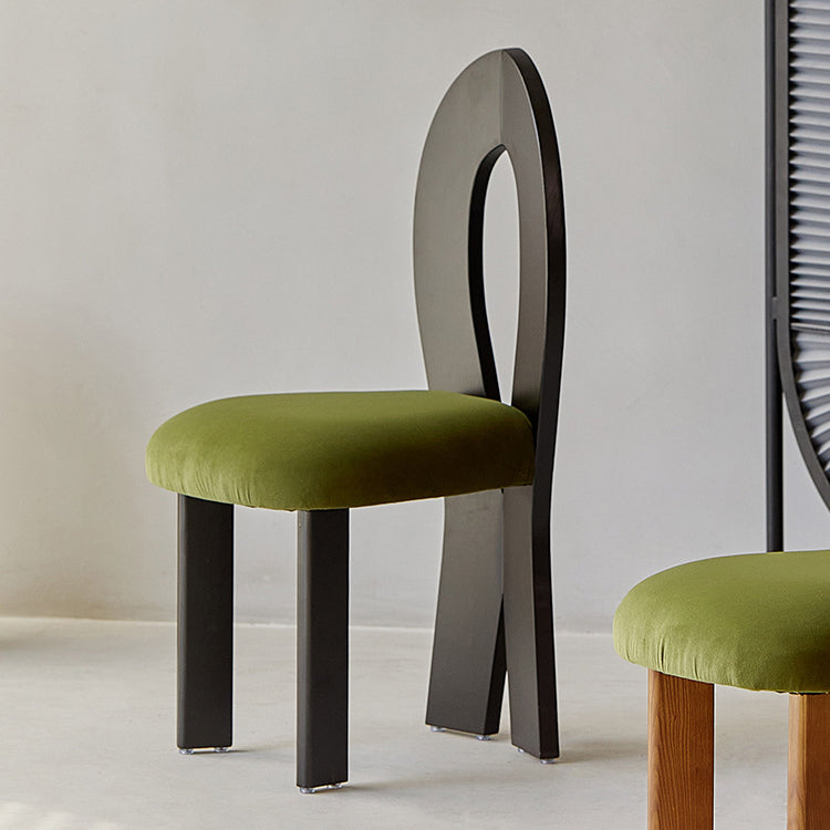 Retro Trapezoid Wood Velvet Dining Chair