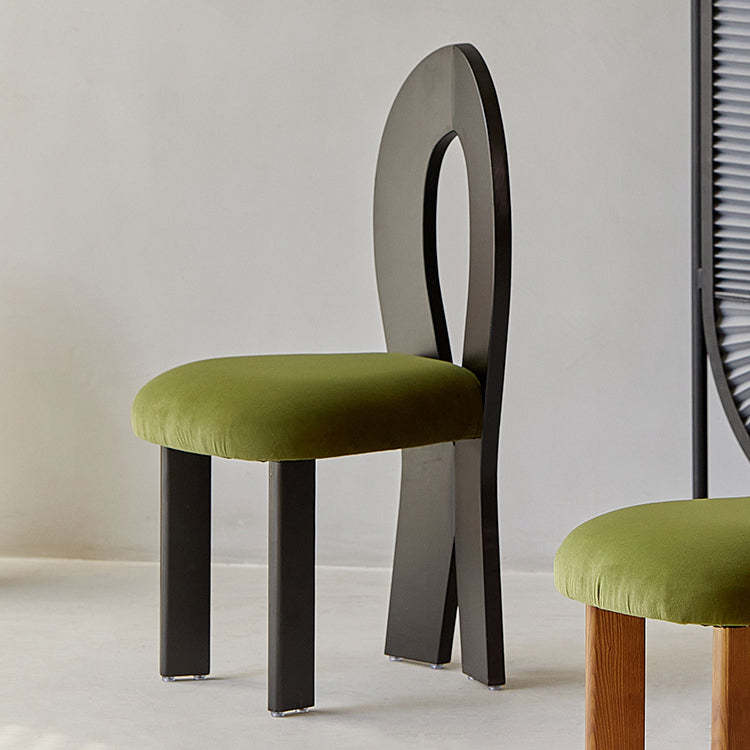 Retro Trapezoid Wood Velvet Dining Chair