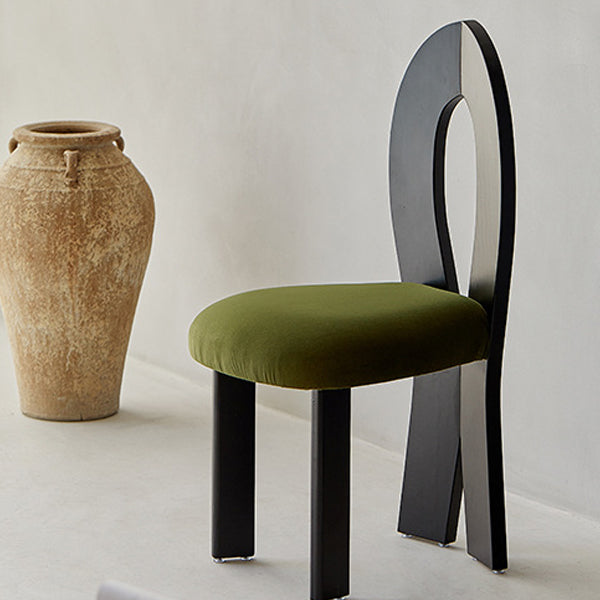 Retro Trapezoid Wood Velvet Dining Chair