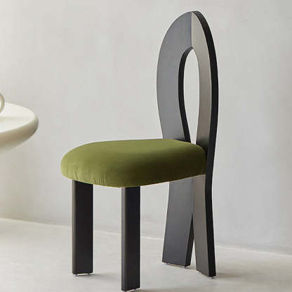 Retro Trapezoid Wood Velvet Dining Chair