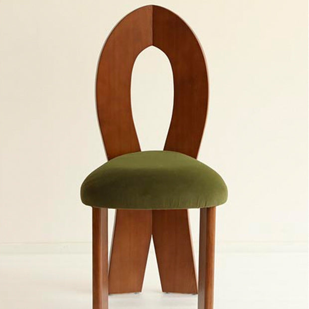 Retro Trapezoid Wood Velvet Dining Chair