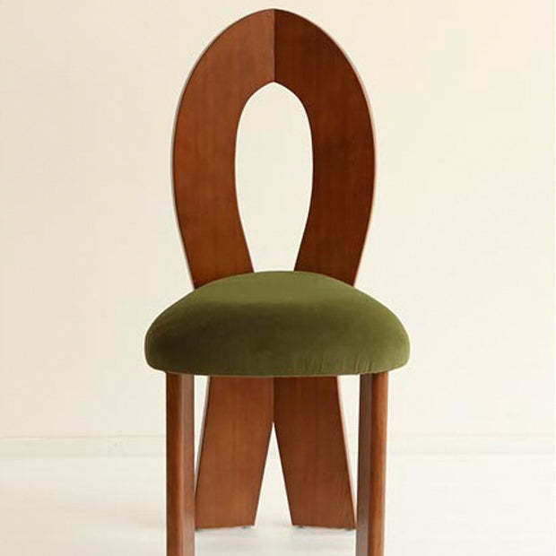 Retro Trapezoid Wood Velvet Dining Chair
