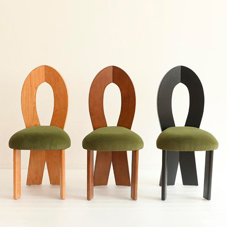 Retro Trapezoid Wood Velvet Dining Chair