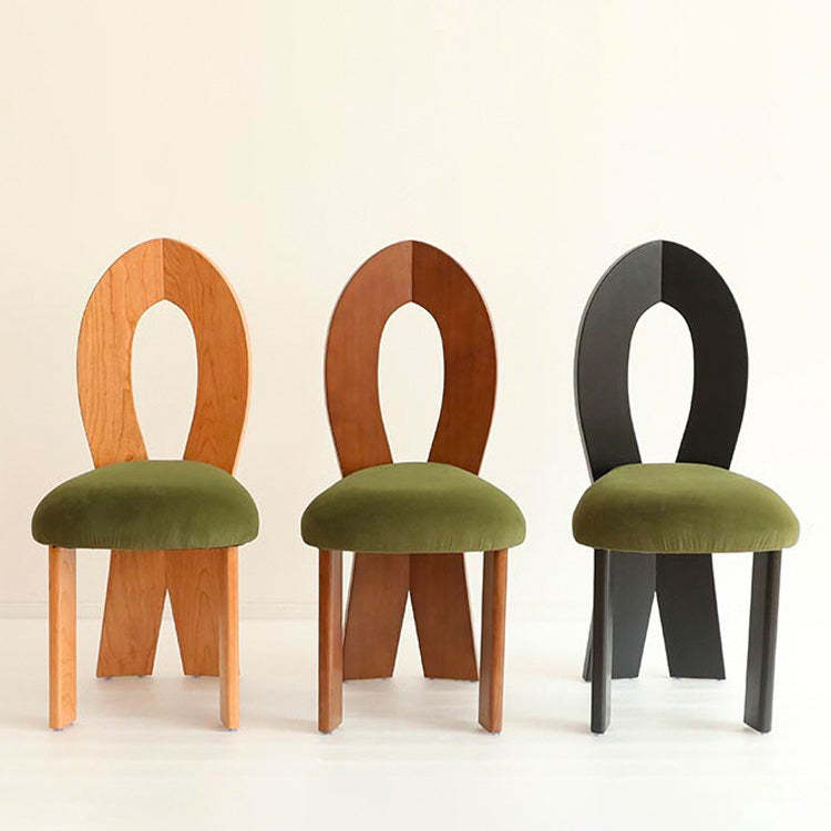 Retro Trapezoid Wood Velvet Dining Chair