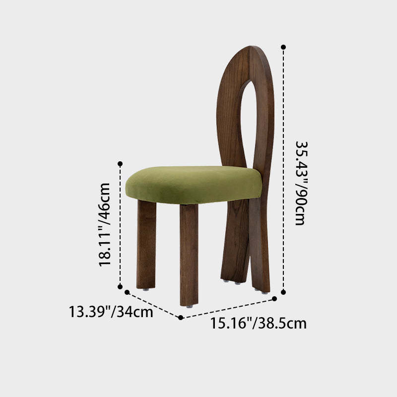 Retro Trapezoid Wood Velvet Dining Chair