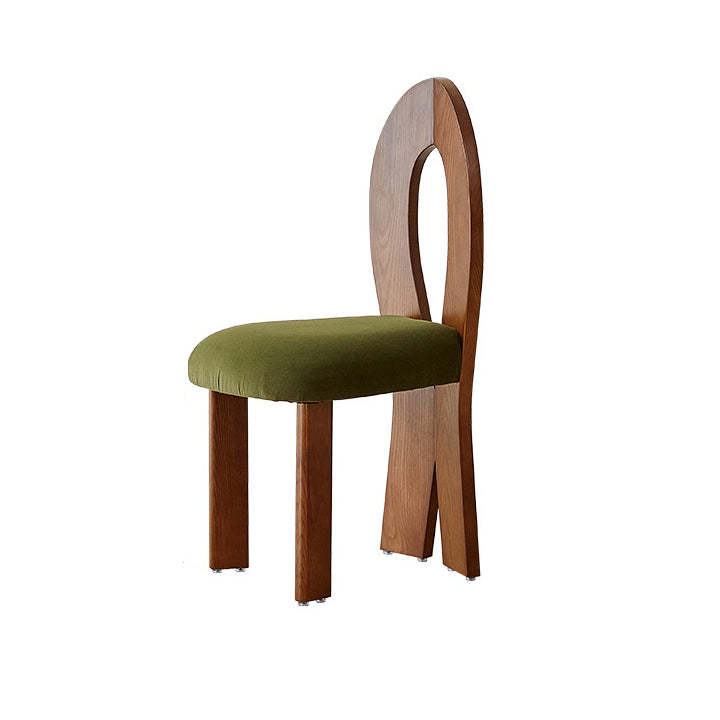 Retro Trapezoid Wood Velvet Dining Chair