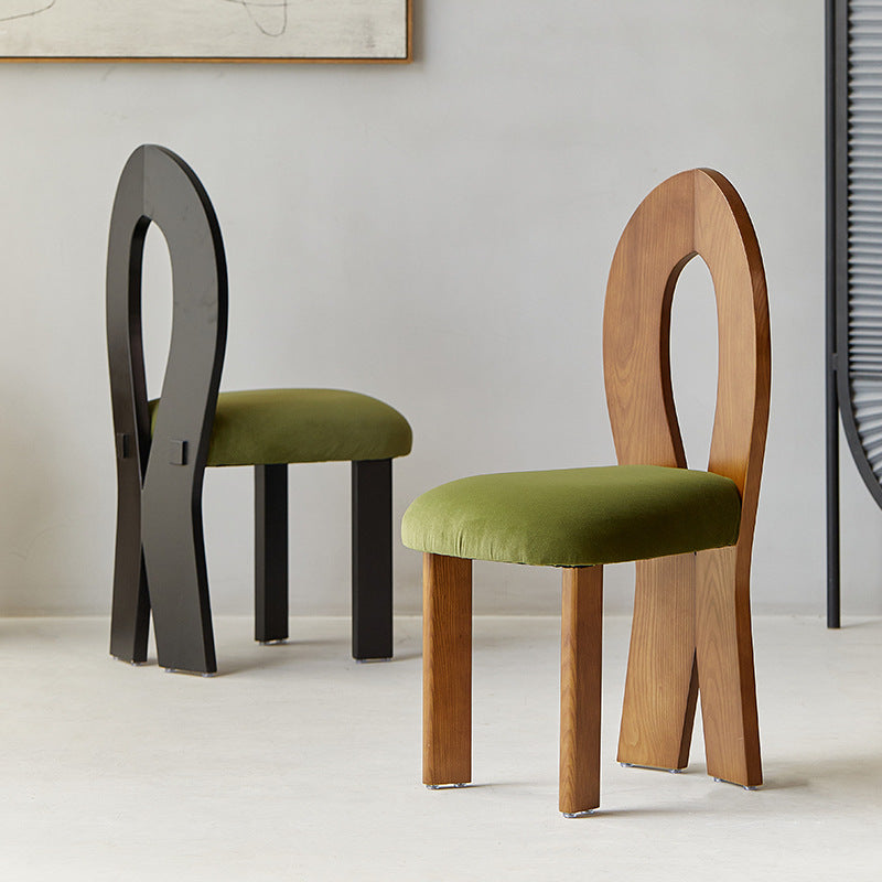 Retro Trapezoid Wood Velvet Dining Chair