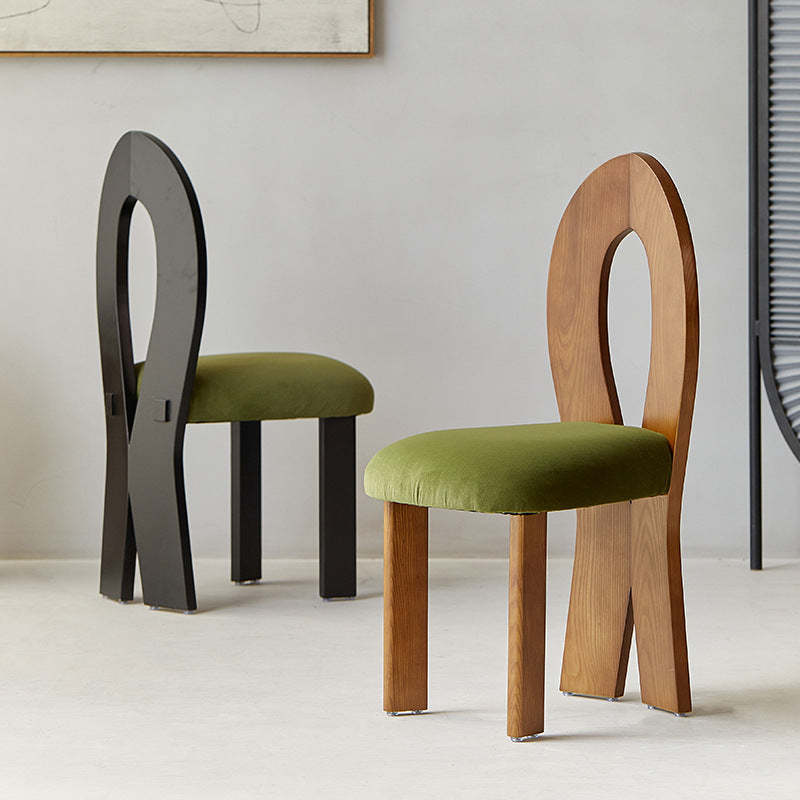 Retro Trapezoid Wood Velvet Dining Chair