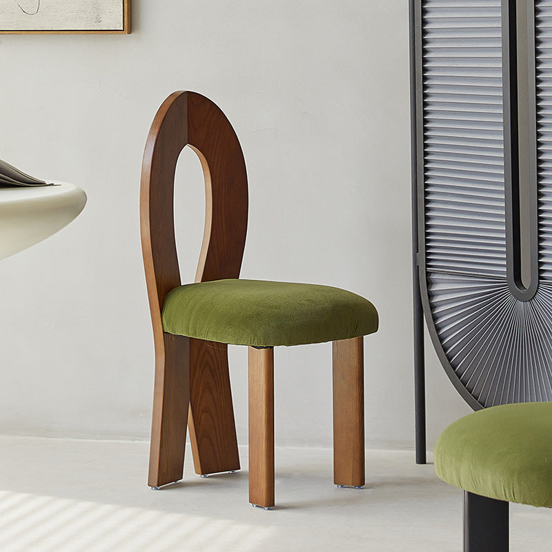 Retro Trapezoid Wood Velvet Dining Chair