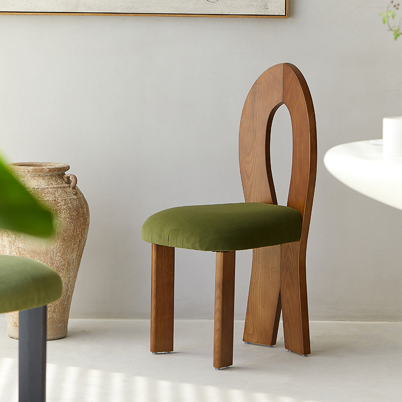 Retro Trapezoid Wood Velvet Dining Chair