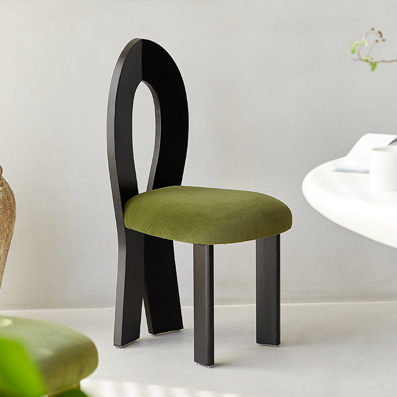 Retro Trapezoid Wood Velvet Dining Chair