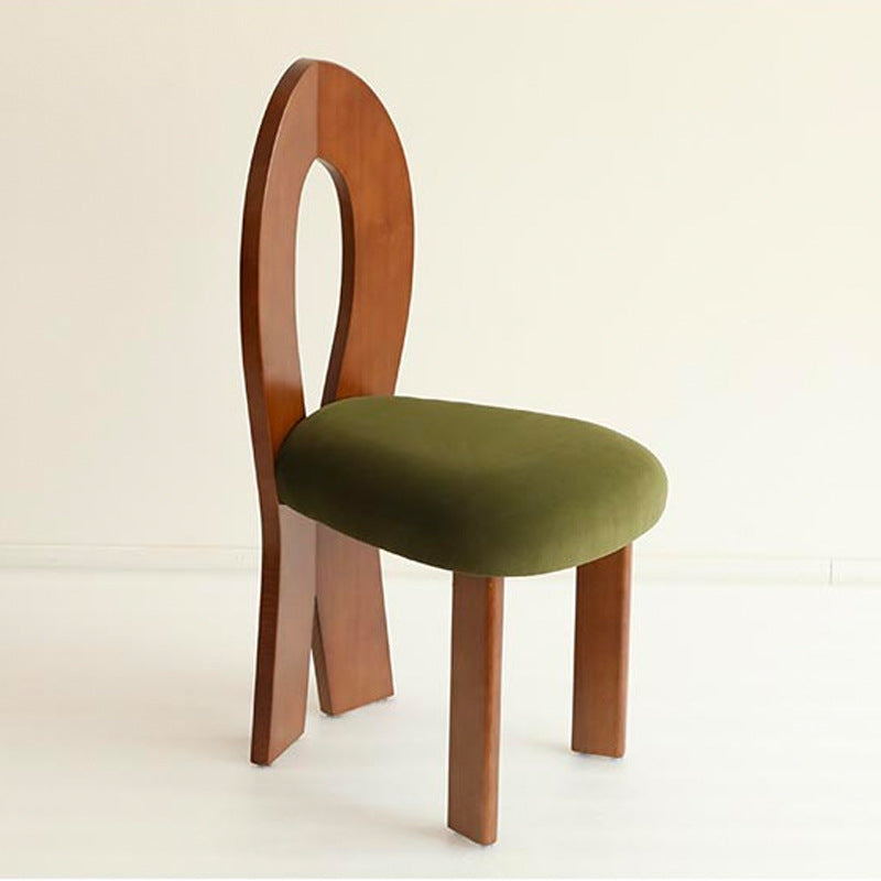 Retro Trapezoid Wood Velvet Dining Chair