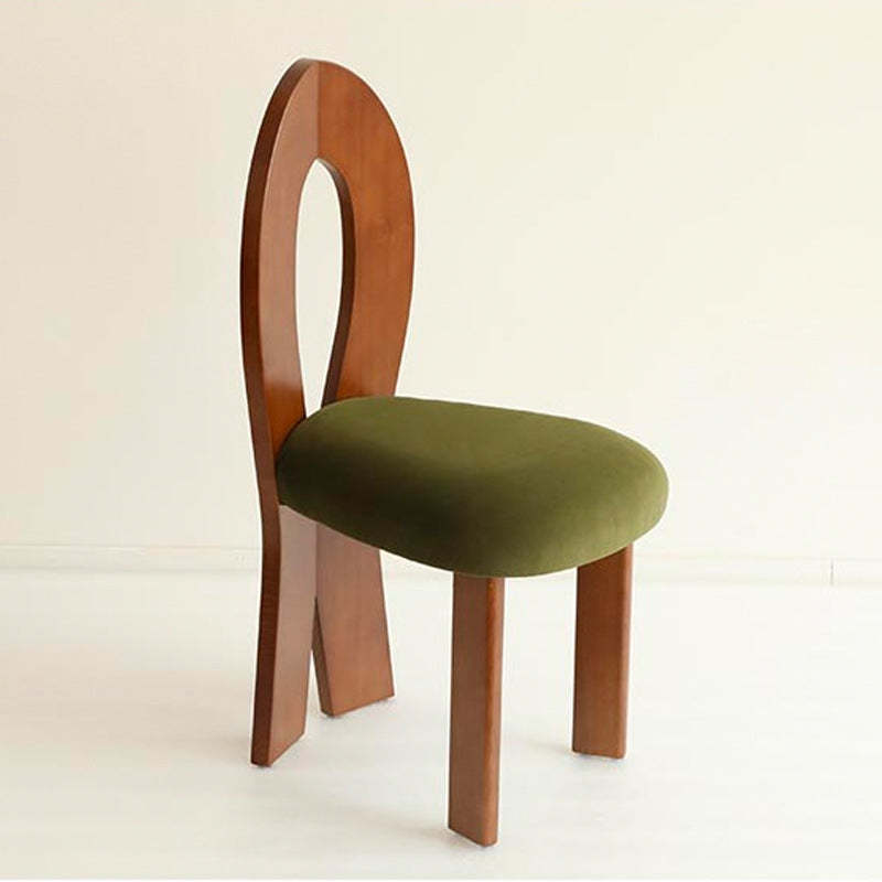 Retro Trapezoid Wood Velvet Dining Chair