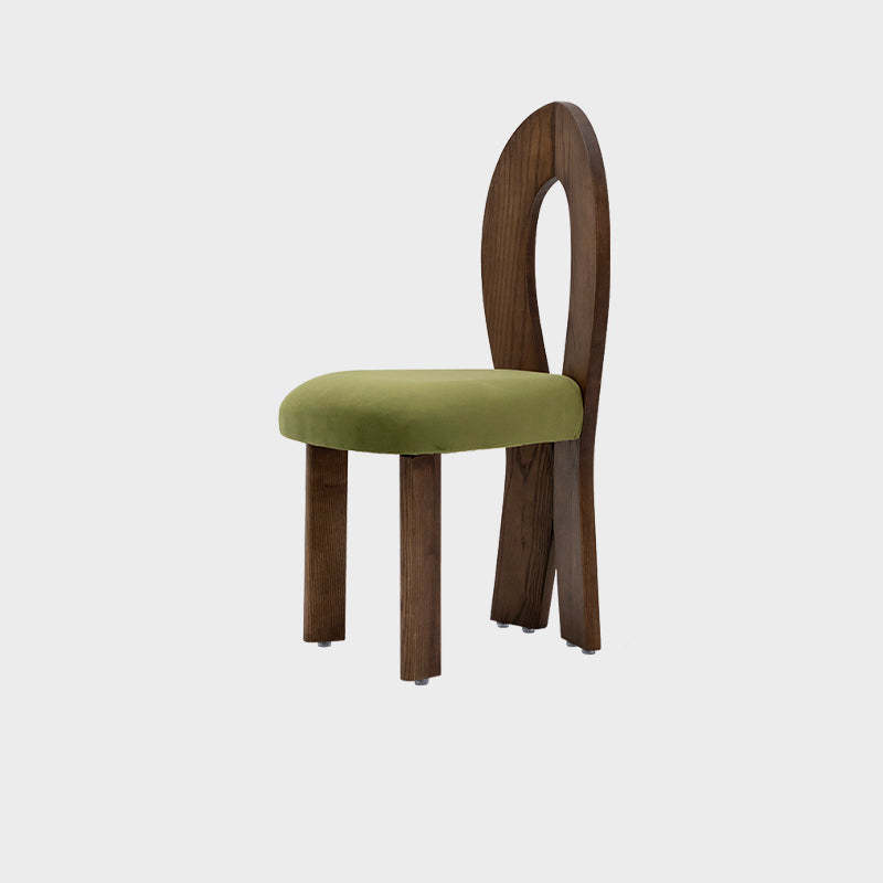 Retro Trapezoid Wood Velvet Dining Chair