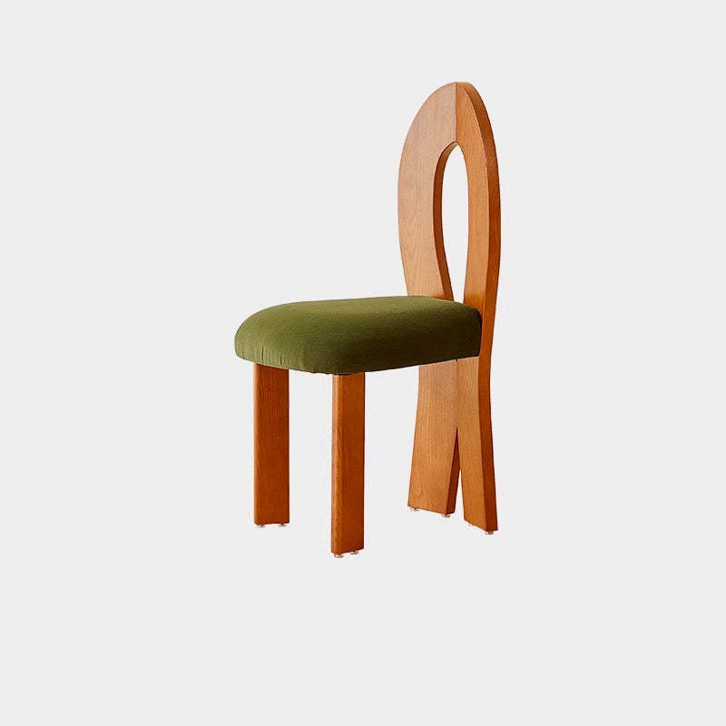 Retro Trapezoid Wood Velvet Dining Chair