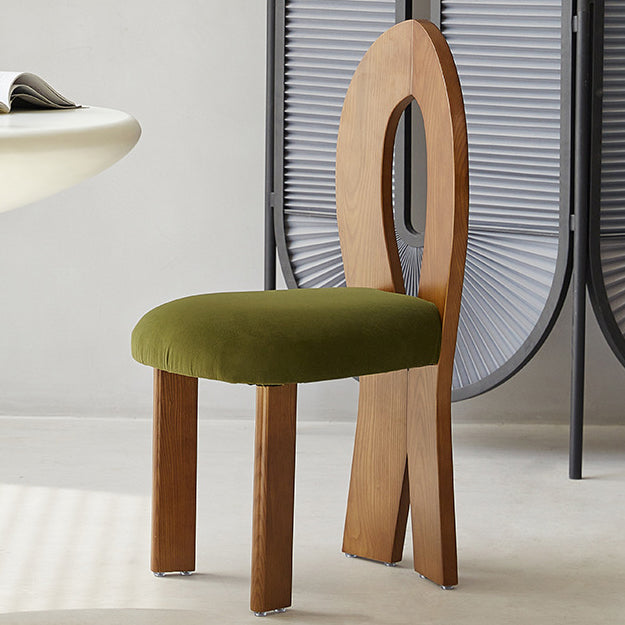 Retro Trapezoid Wood Velvet Dining Chair — A