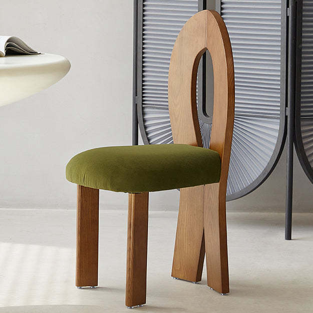 Retro Trapezoid Wood Velvet Dining Chair — A