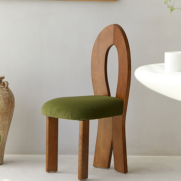 Retro Trapezoid Wood Velvet Dining Chair — C