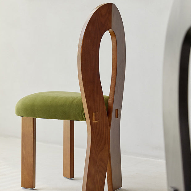 Retro Trapezoid Wood Velvet Dining Chair