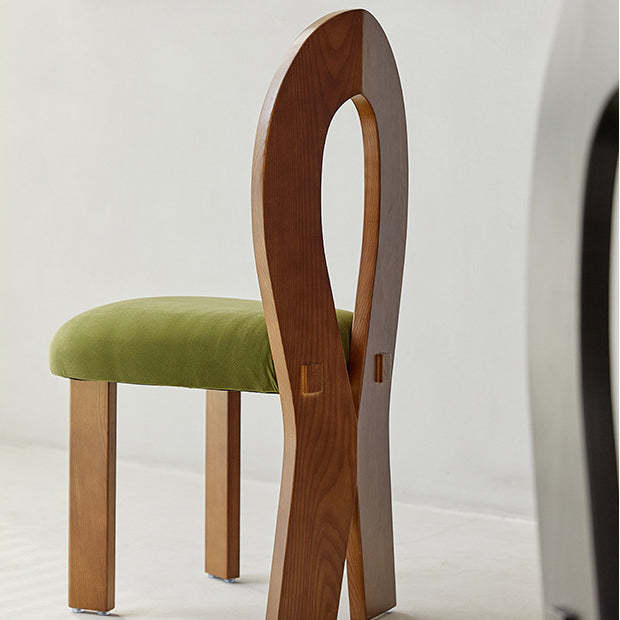 Retro Trapezoid Wood Velvet Dining Chair