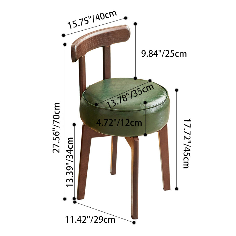 Chinese Round Leather Rubberwood Vanity Stool