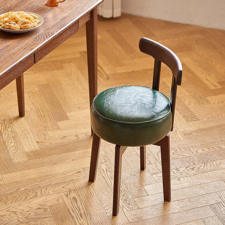 Chinese Round Leather Rubberwood Vanity Stool