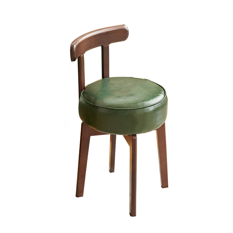 Chinese Round Leather Rubberwood Vanity Stool