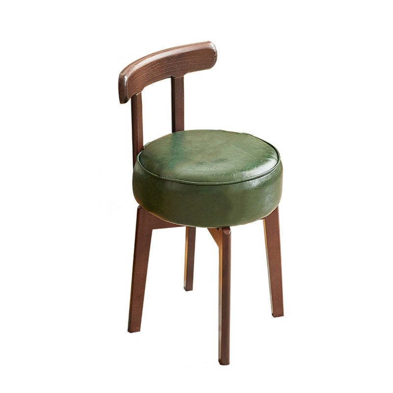 Chinese Round Leather Rubberwood Vanity Stool