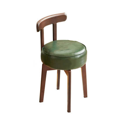 Chinese Round Leather Rubberwood Vanity Stool