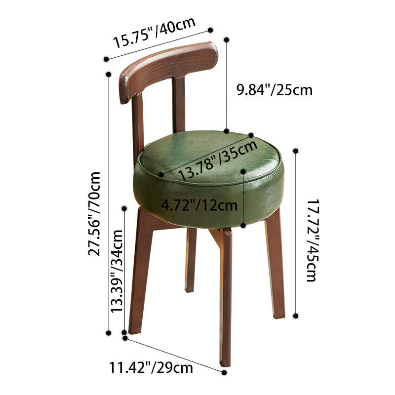 Chinese Round Leather Rubberwood Vanity Stool