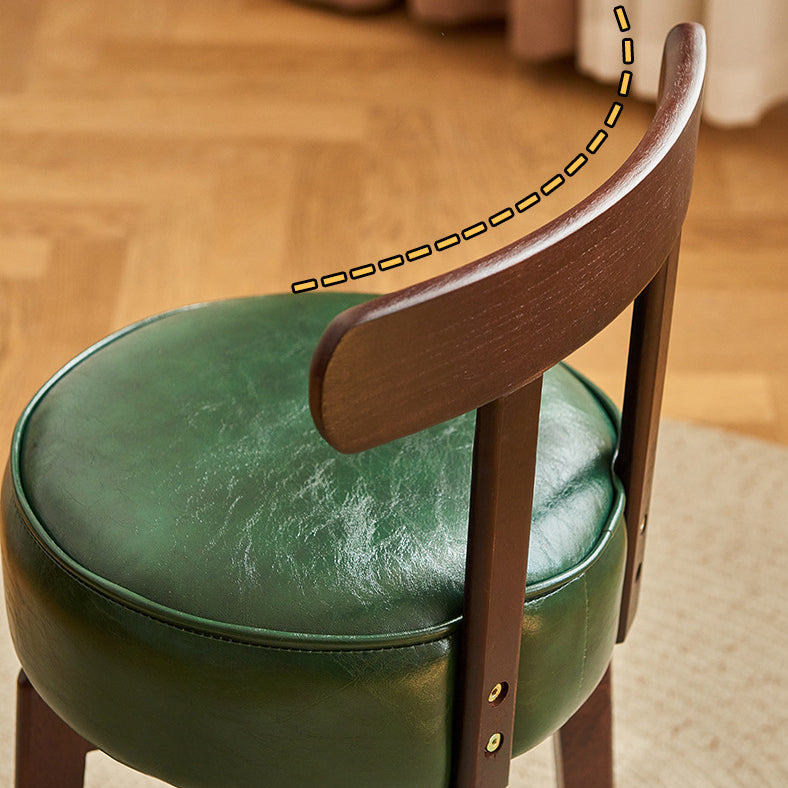 Chinese Round Leather Rubberwood Vanity Stool