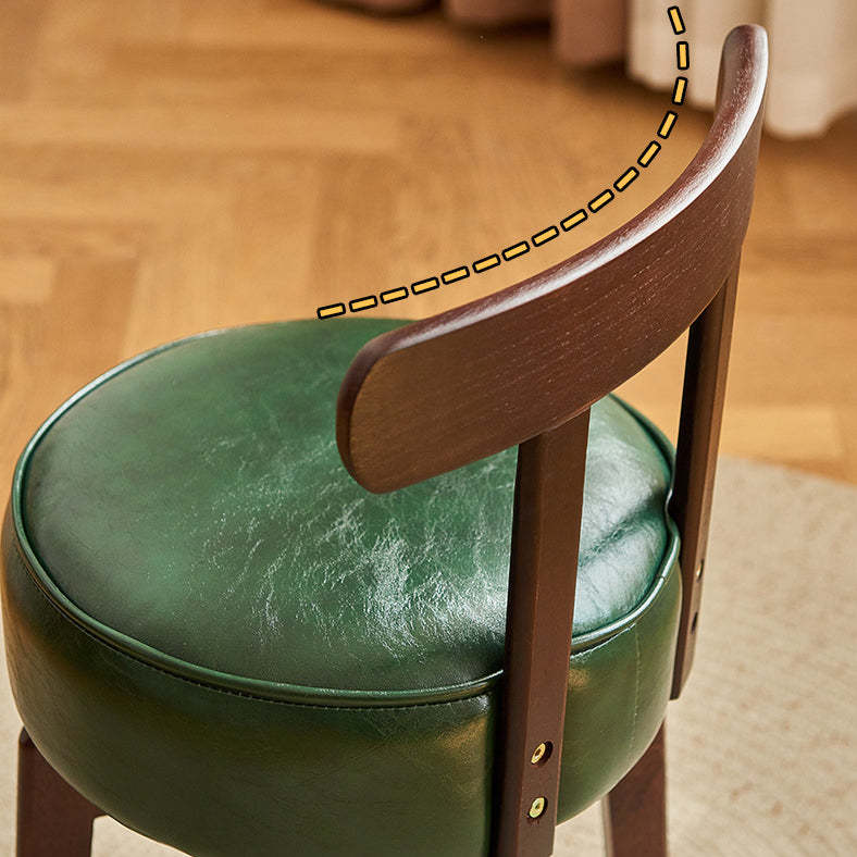 Chinese Round Leather Rubberwood Vanity Stool