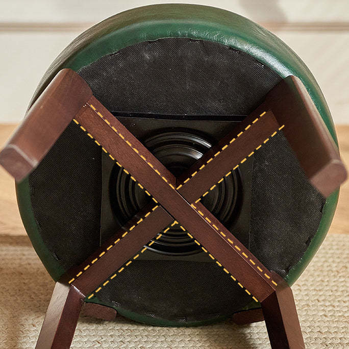 Chinese Round Leather Rubberwood Vanity Stool