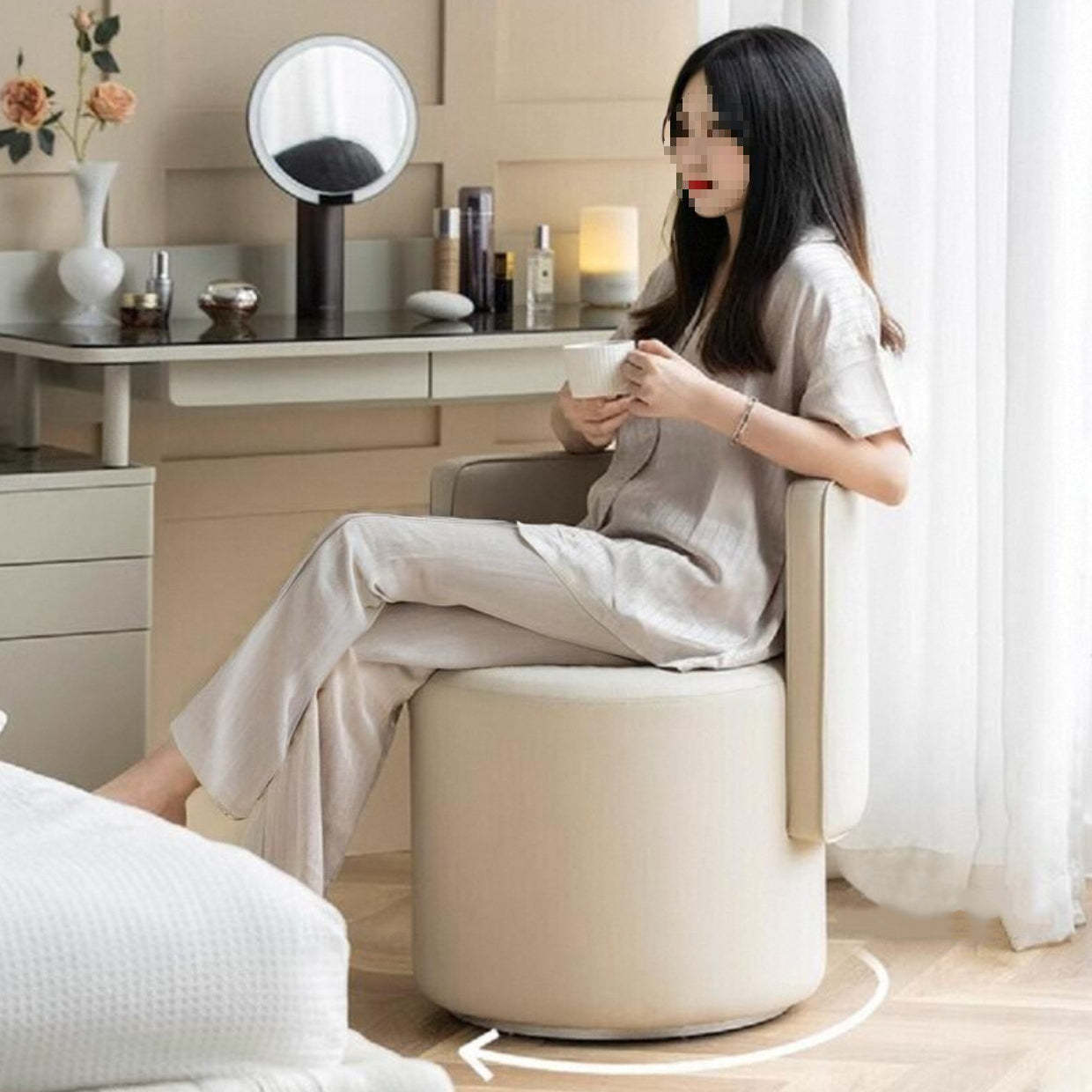 Nordic Microfiber Leather Wood Vanity Stool