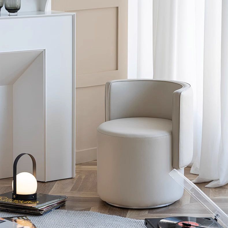 Nordic Microfiber Leather Wood Vanity Stool — White