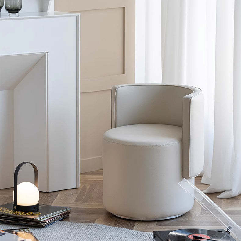 Nordic Microfiber Leather Wood Vanity Stool — White