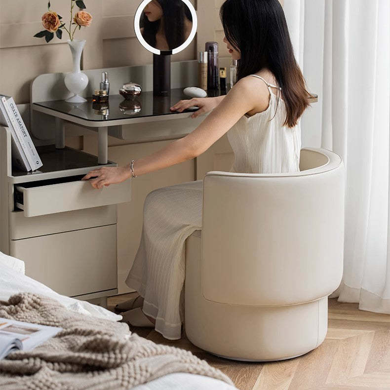 Nordic Microfiber Leather Wood Vanity Stool