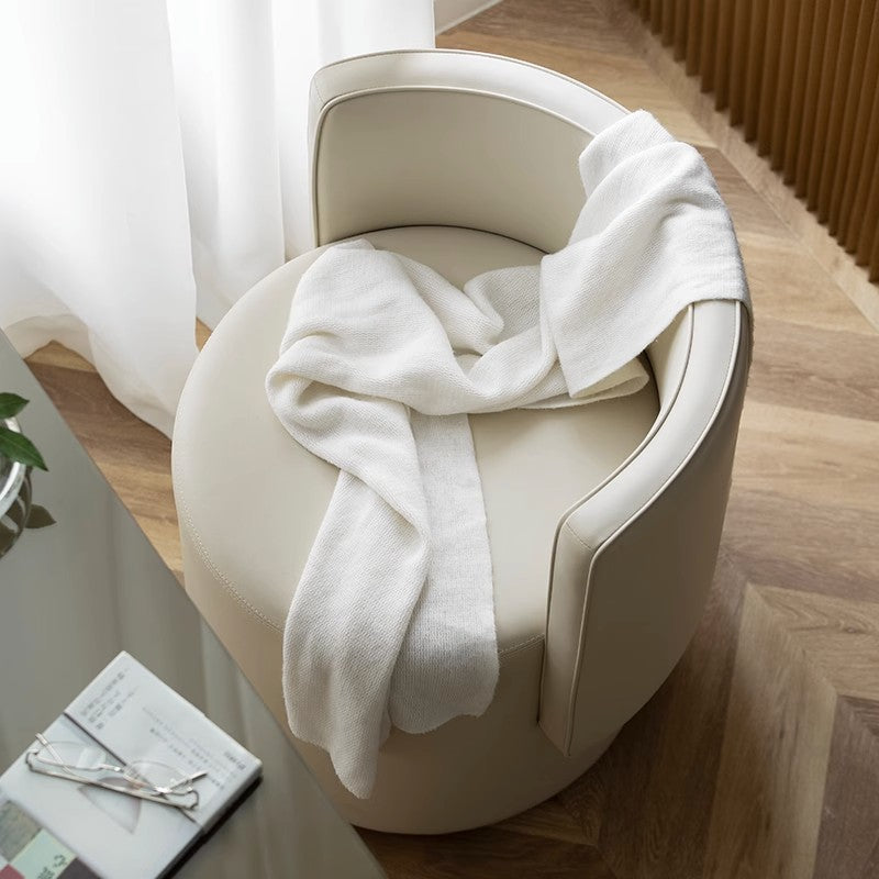 Nordic Microfiber Leather Wood Vanity Stool — Light Yellow